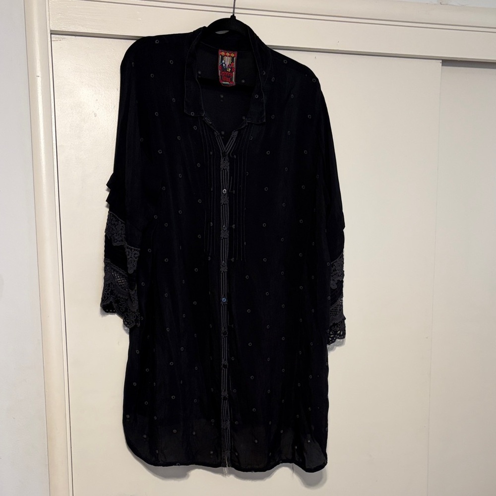 Johnny Was Charcoal Embroidered Blouse